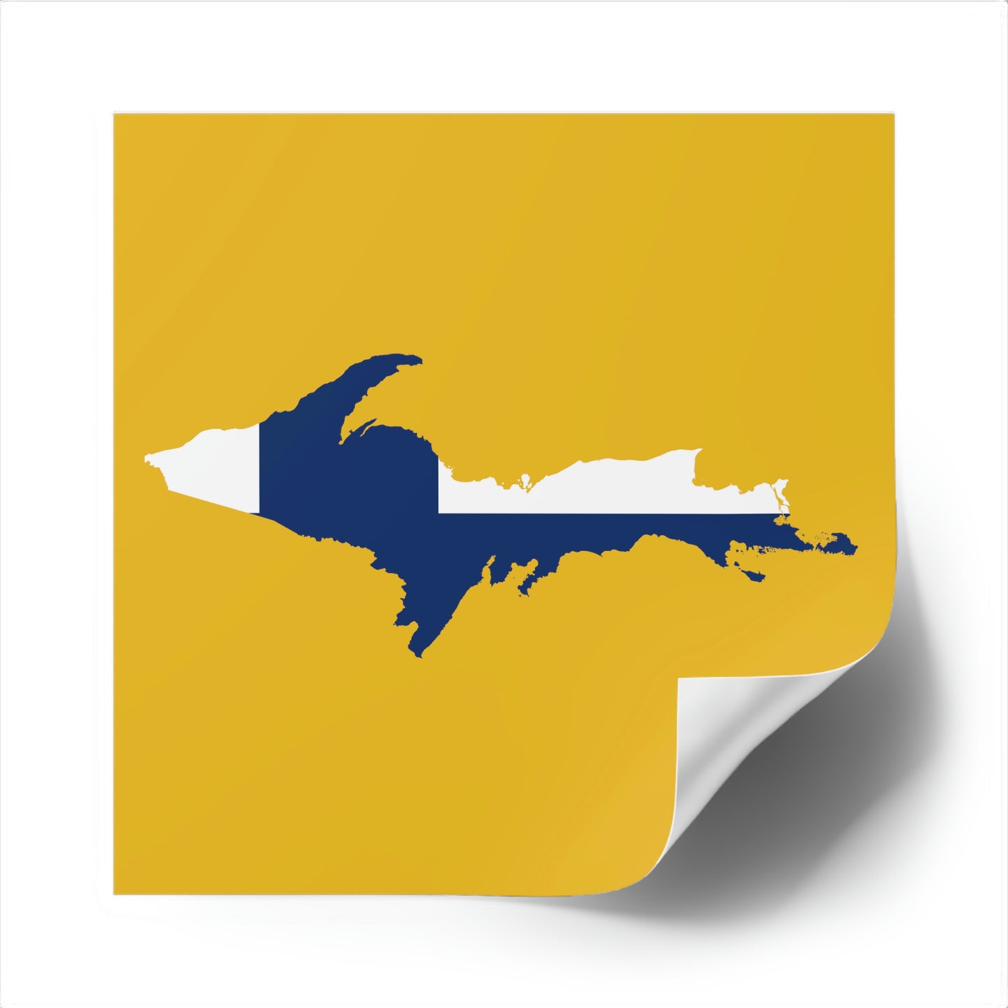 Michigan Upper Peninsula Square Sticker (Gold w/ UP Finland Flag Outline) | Indoor/Outdoor