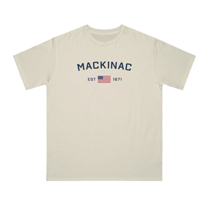 'Mackinac EST 1671' T-Shirt (w/ USA Flag | Organic Unisex