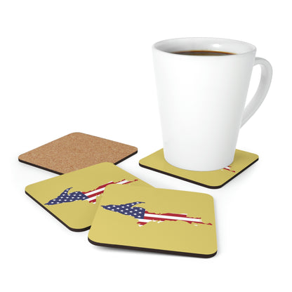 Michigan Upper Peninsula Coaster Set (Plum Yellow w/ UP USA Flag Outline) | Corkwood - 4 pack