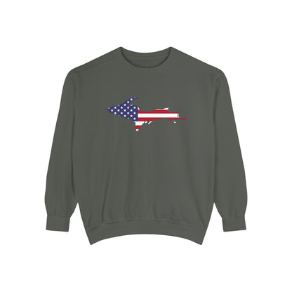 Michigan Upper Peninsula Sweatshirt (w/ UP USA Flag Outline) | Unisex Garment Dyed