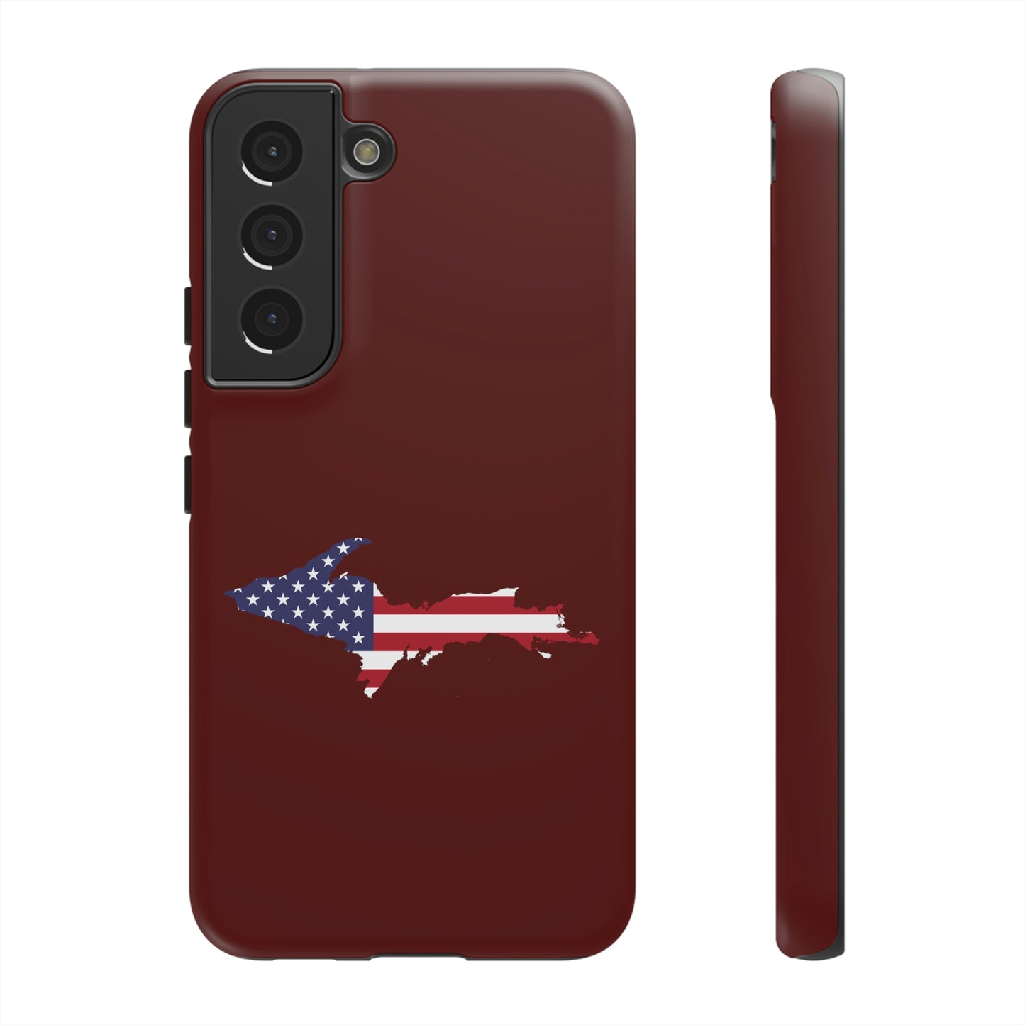 Michigan Upper Peninsula Tough Phone Case (Cherrywoold Color w/ UP USA Flag Outline) | Samsung & Pixel Android