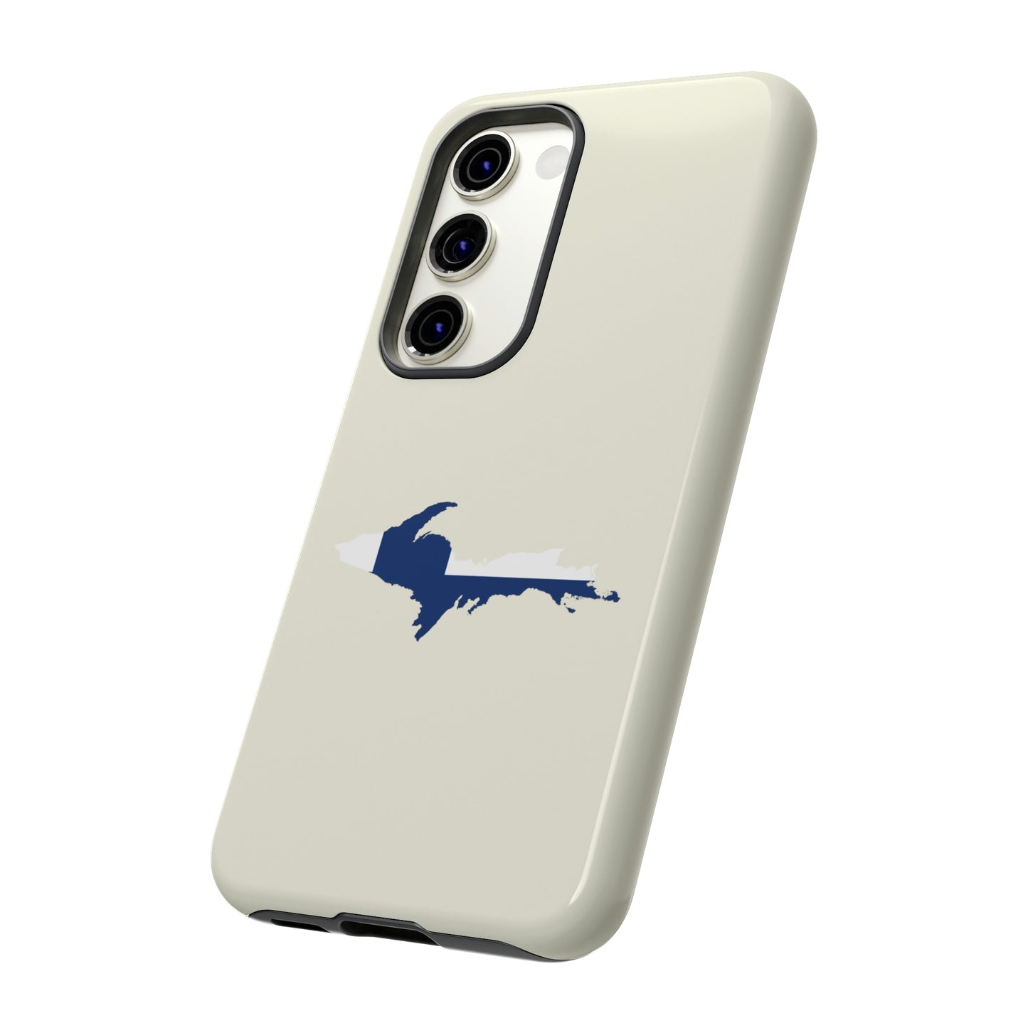 Michigan Upper Peninsula Tough Phone Case (Ivory Color w/ UP Finland Flag Outline) | Samsung & Pixel Android