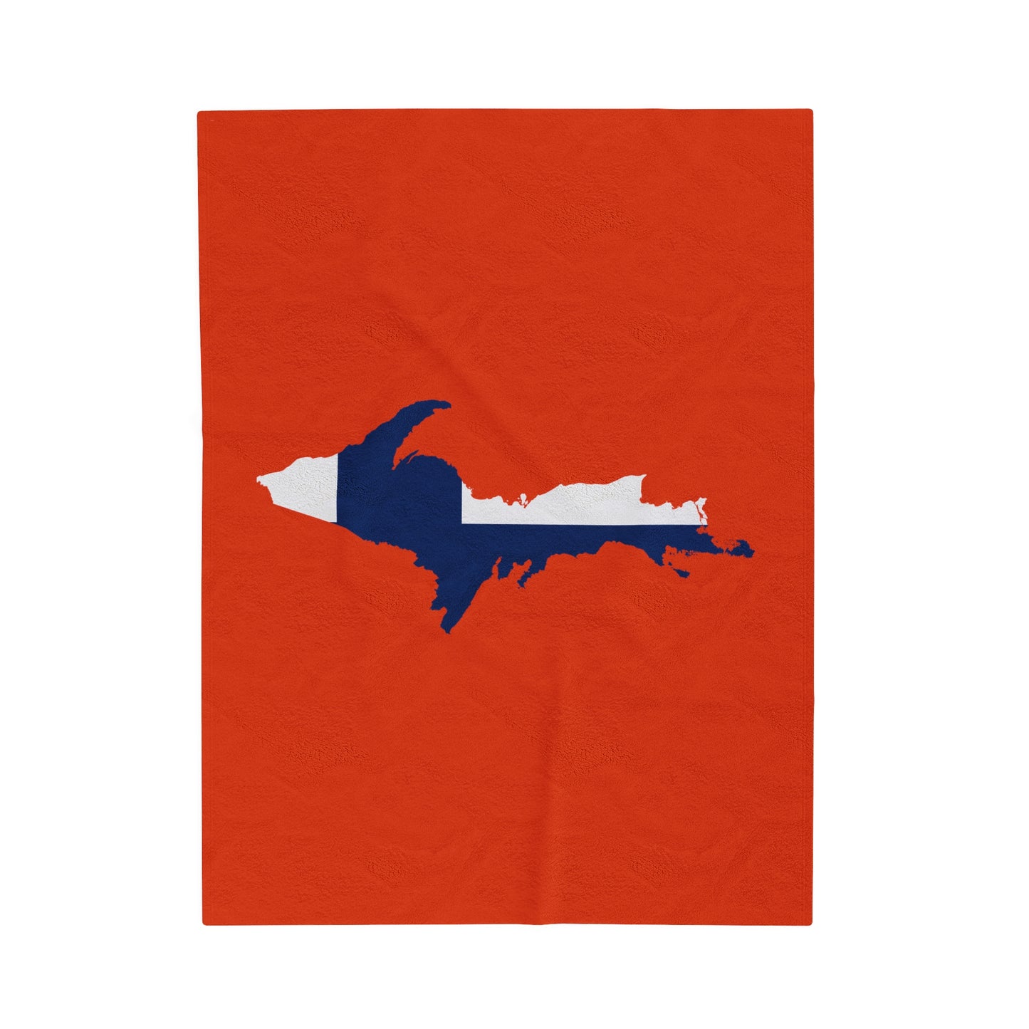 Michigan Upper Peninsula Plush Blanket (w/ UP Finland Flag Outline) | Maple Leaf Orange