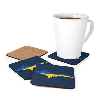 Michigan Upper Peninsula Coaster Set (Navy w/ UP Ukraine Flag Outline) | Corkwood - 4 pack