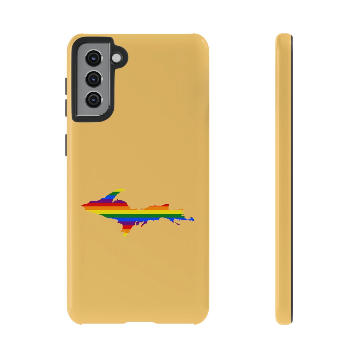 Michigan Upper Peninsula Tough Phone Case (Citrine w/ UP Pride Flag Outline) | Samsung & Pixel Android