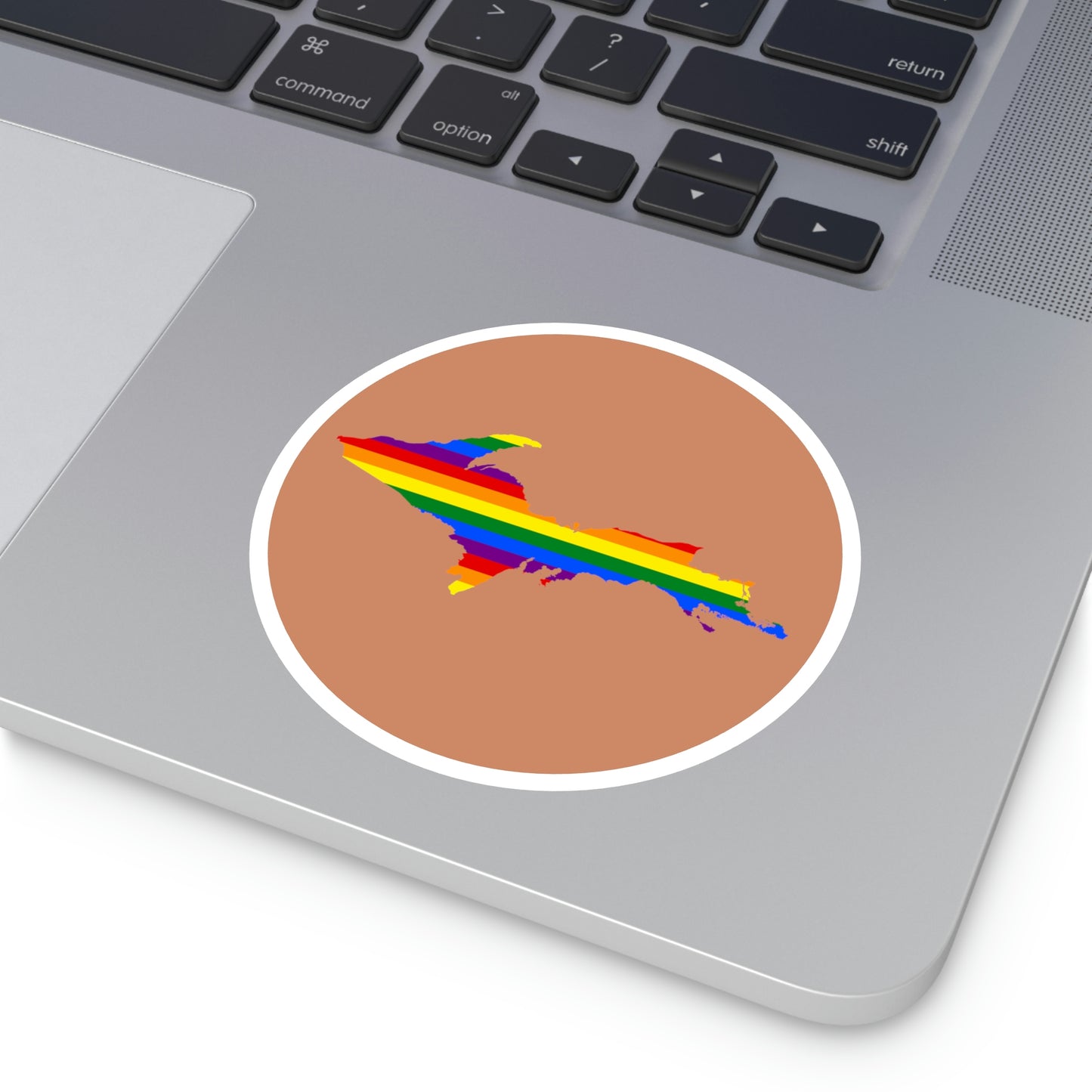 Michigan Upper Peninsula Round Stickers (Copper w/ UP Pride Flag Outline) | Indoor\Outdoor