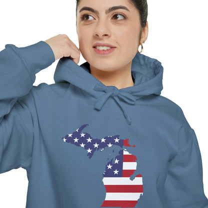 Michigan Upper Peninsula Hoodie (w/ MI USA Flag Outline) | Unisex Garment-Dyed