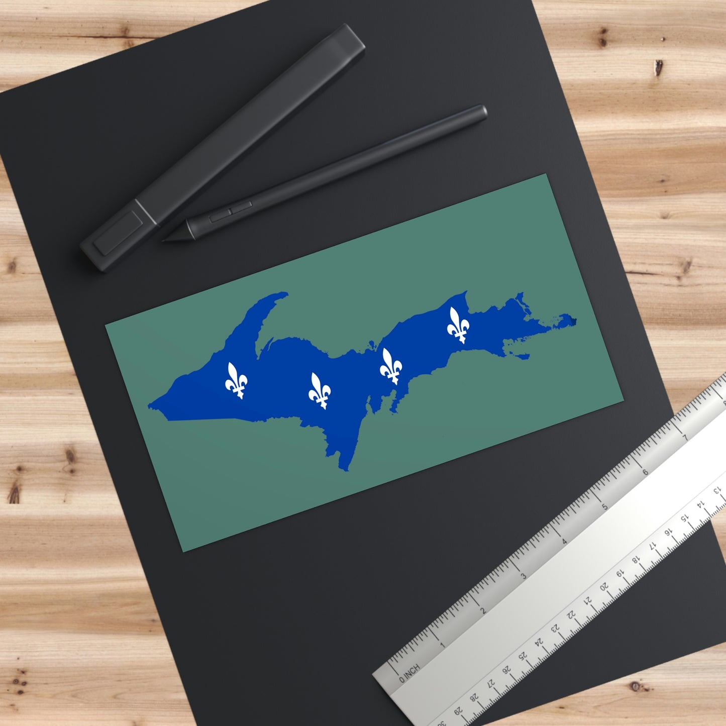 Michigan Upper Peninsula Bumper Stickers (w/ UP Quebec Flag Outline) | Copper Green Background