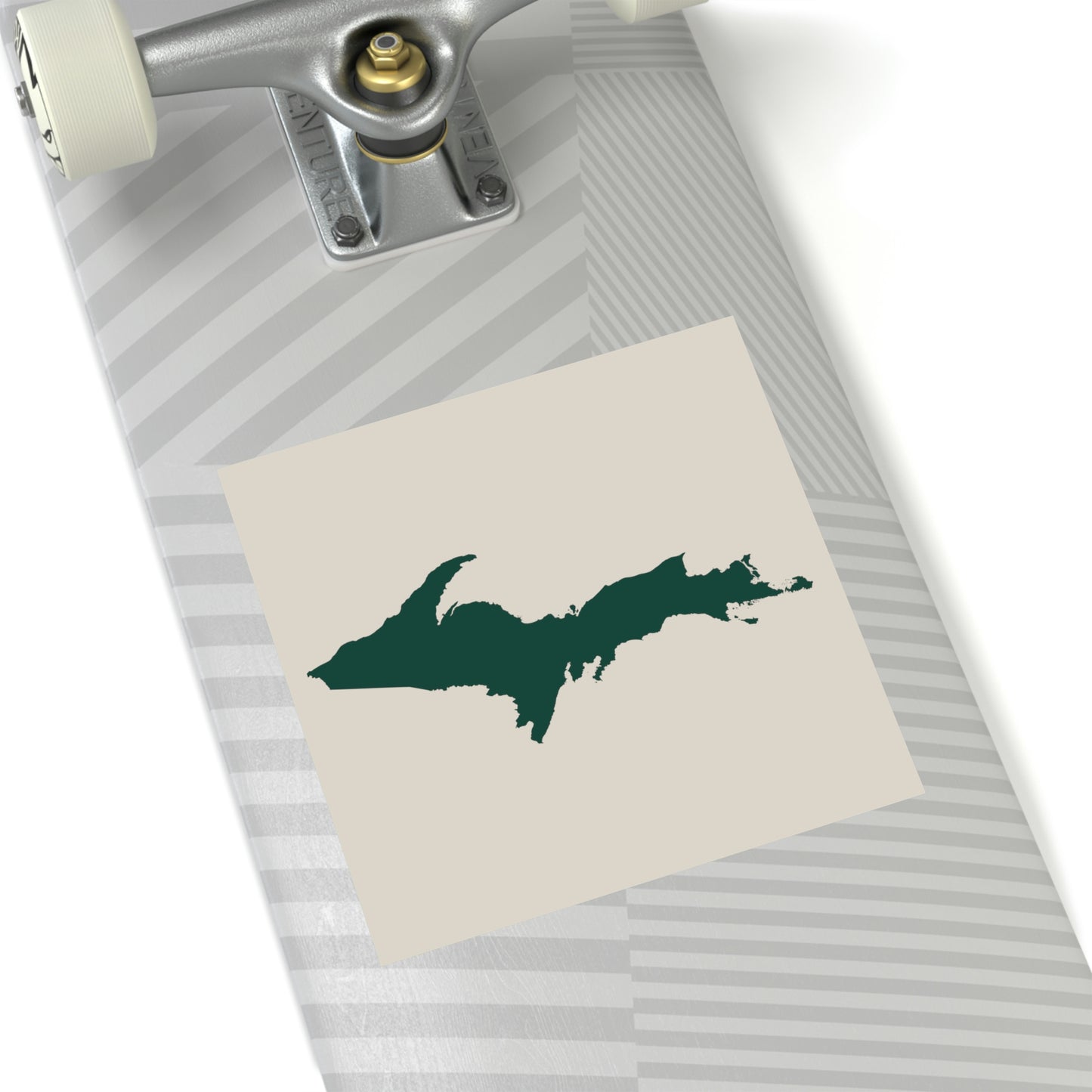 Michigan Upper Peninsula Square Sticker (Canvas Color w/ Green UP Outline) | Indoor/Outdoor