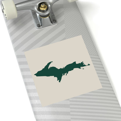 Michigan Upper Peninsula Square Sticker (Canvas Color w/ Green UP Outline) | Indoor/Outdoor