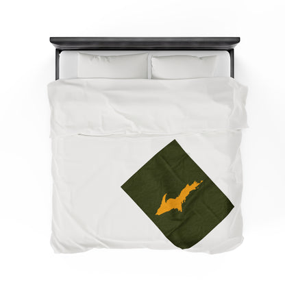 Michigan Upper Peninsula Plush Blanket (w/ Gold UP Outline) | Army Green