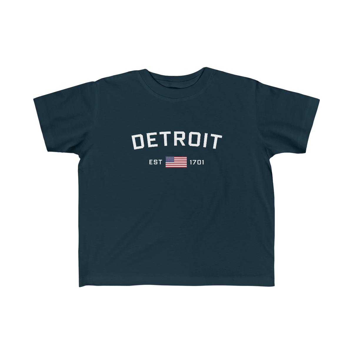 'Detroit EST 1701' T-Shirt (w/USA Flag Outline) | Toddler Short Sleeve - Circumspice Michigan