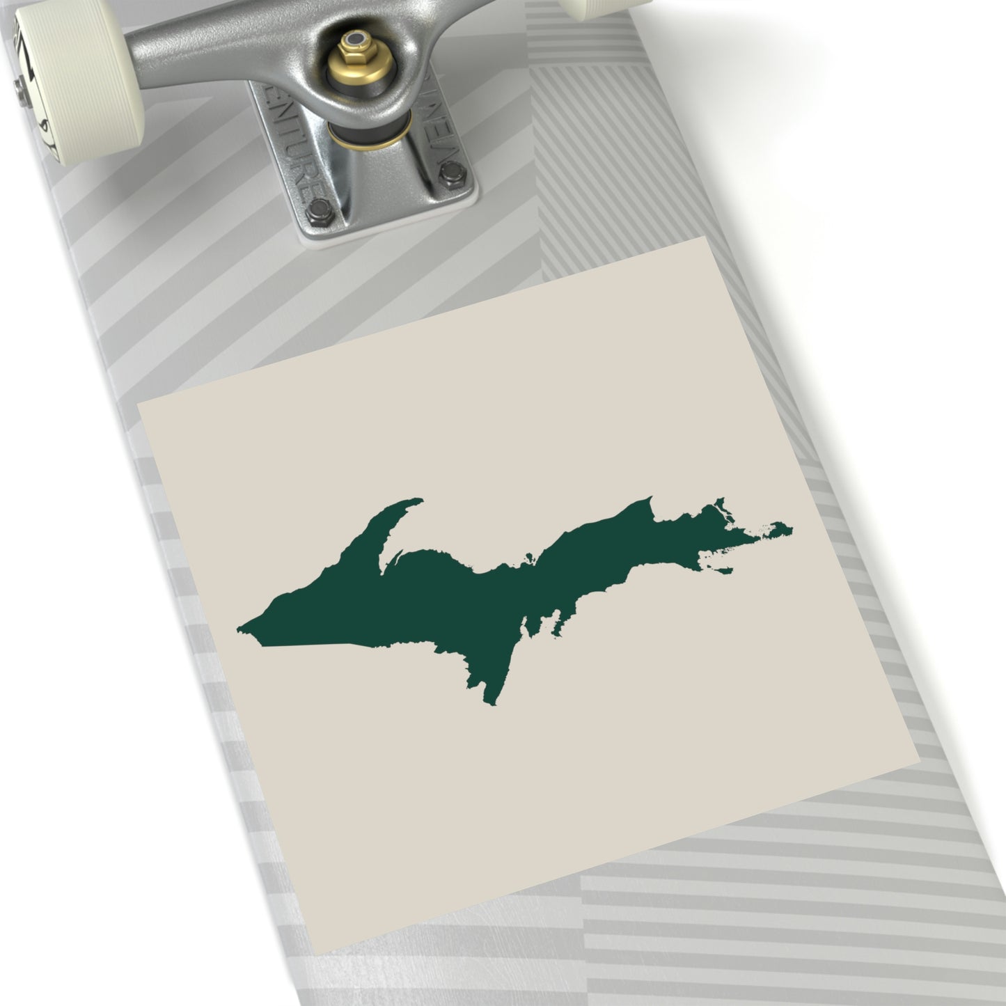 Michigan Upper Peninsula Square Sticker (Canvas Color w/ Green UP Outline) | Indoor/Outdoor