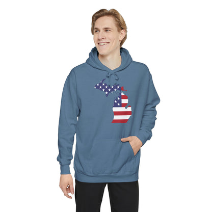 Michigan Upper Peninsula Hoodie (w/ MI USA Flag Outline) | Unisex Garment-Dyed