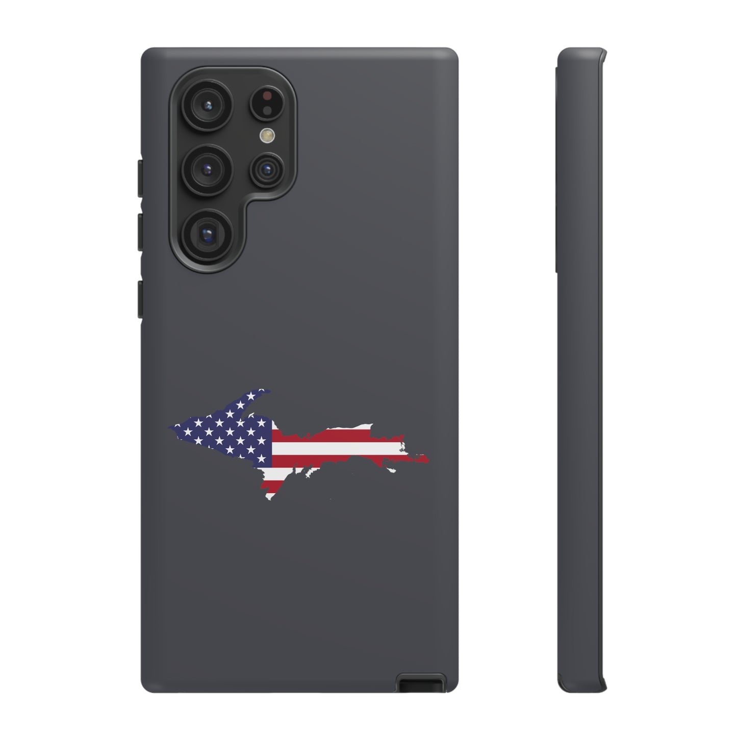 Michigan Upper Peninsula Tough Phone Case (Iron Ore Grey w/ UP USA Flag Outline) | Samsung & Pixel Android