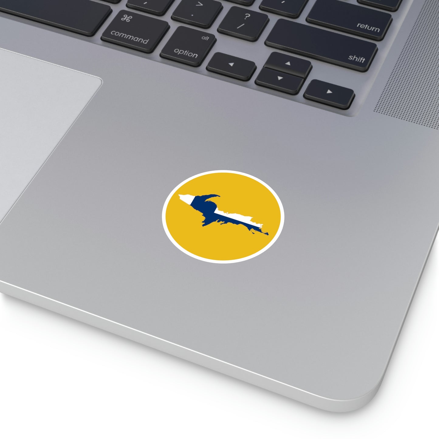 Michigan Upper Peninsula Round Stickers (Gold w/ UP Finland Flag Outline) | Indoor\Outdoor