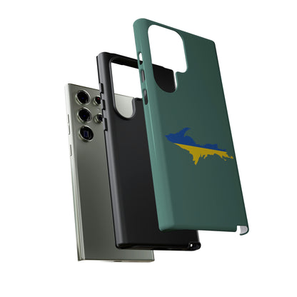 Michigan Upper Peninsula Tough Phone Case (Copper Green w/ UP Ukraine Flag Outline) | Samsung & Pixel Android