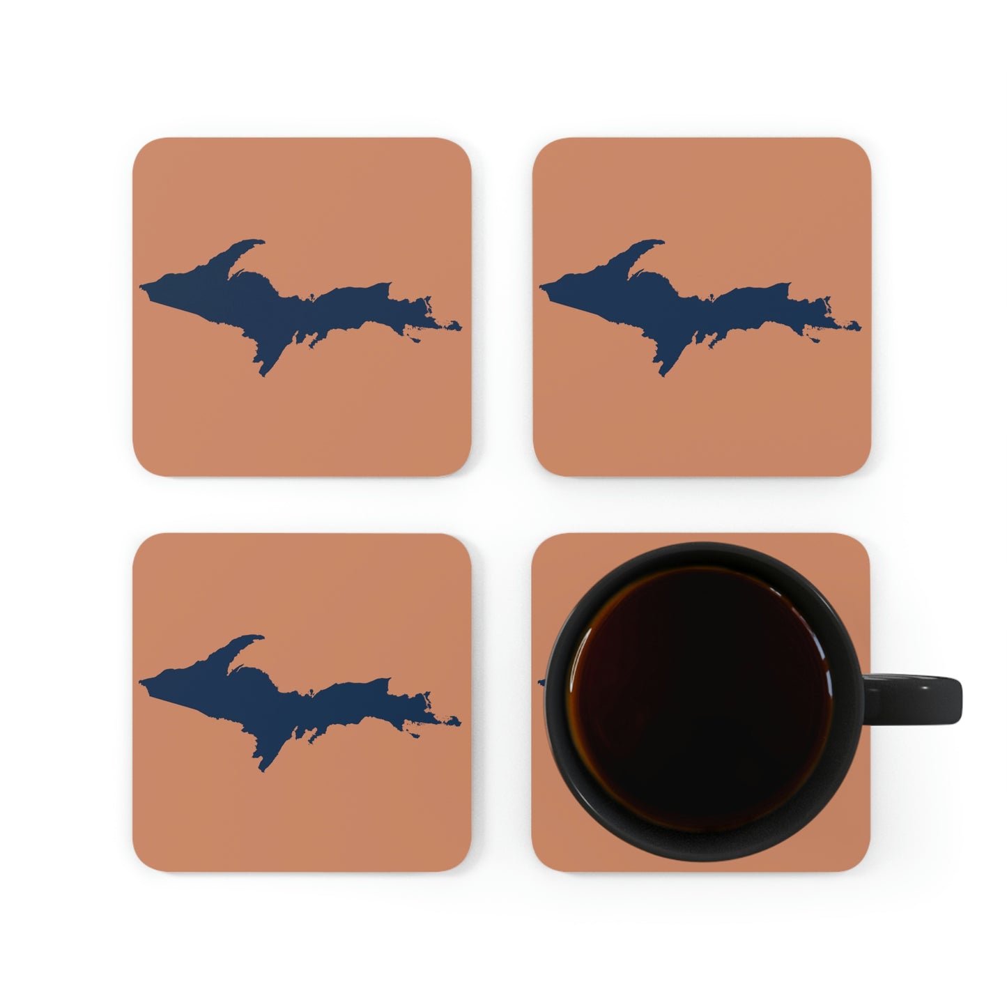 Michigan Upper Peninsula Coaster Set (Gold w/ Navy UP Outline) | Corkwood - 4 pack