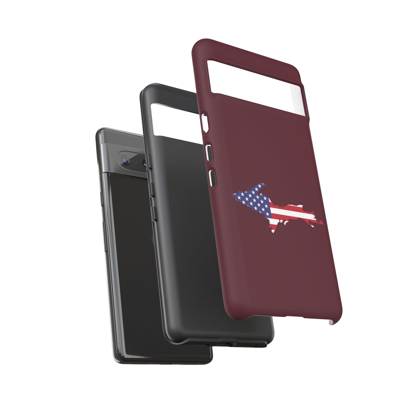 Michigan Upper Peninsula Tough Phone Case (Old Mission Burgundy w/ UP USA Flag Outline) | Samsung & Pixel Android