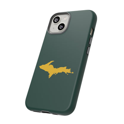 Michigan Upper Peninsula Tough Phone Case (Green w/ Gold UP Outline) | Apple iPhone