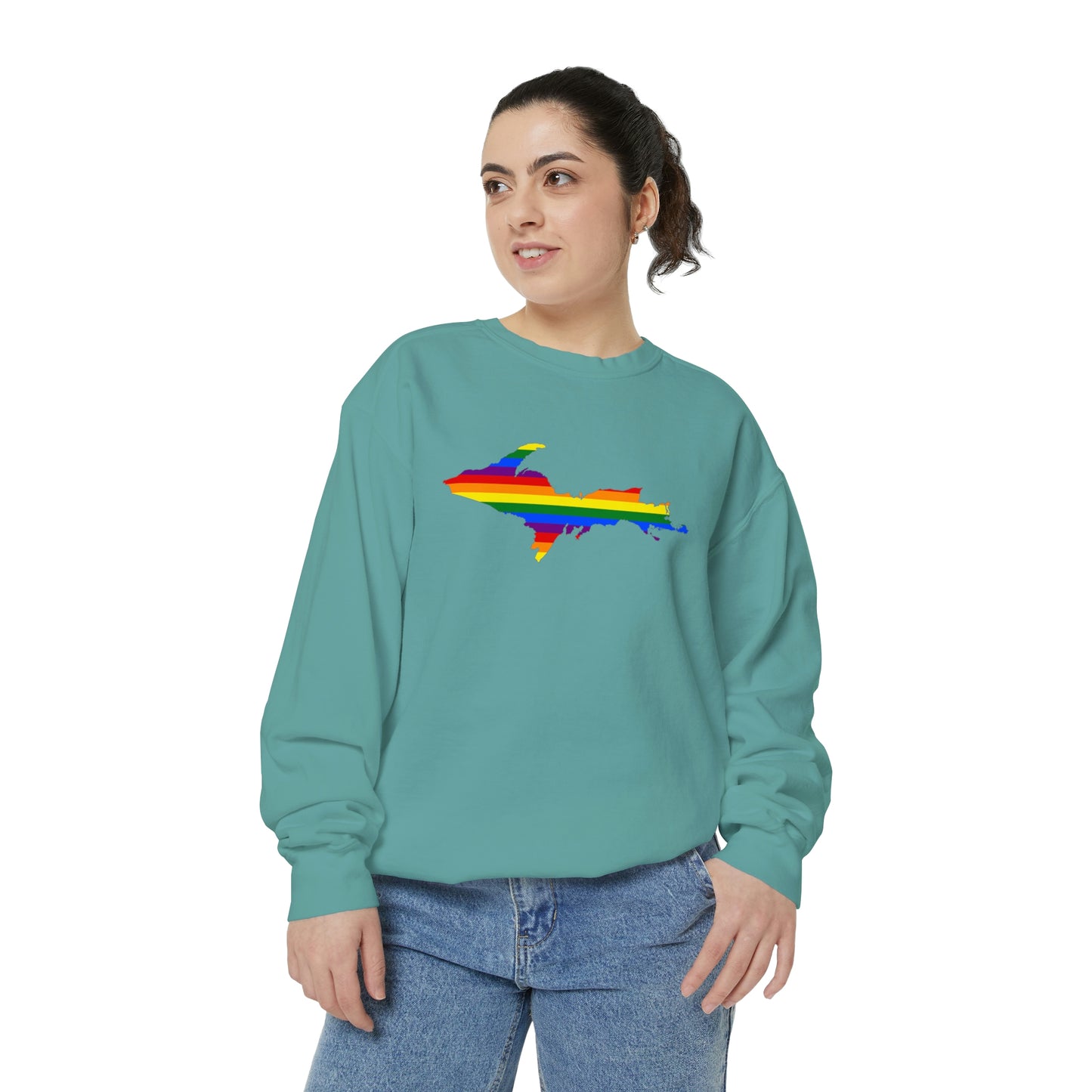 Michigan Upper Peninsula Sweatshirt (w/ UP Pride Flag Outline) | Unisex Garment Dyed