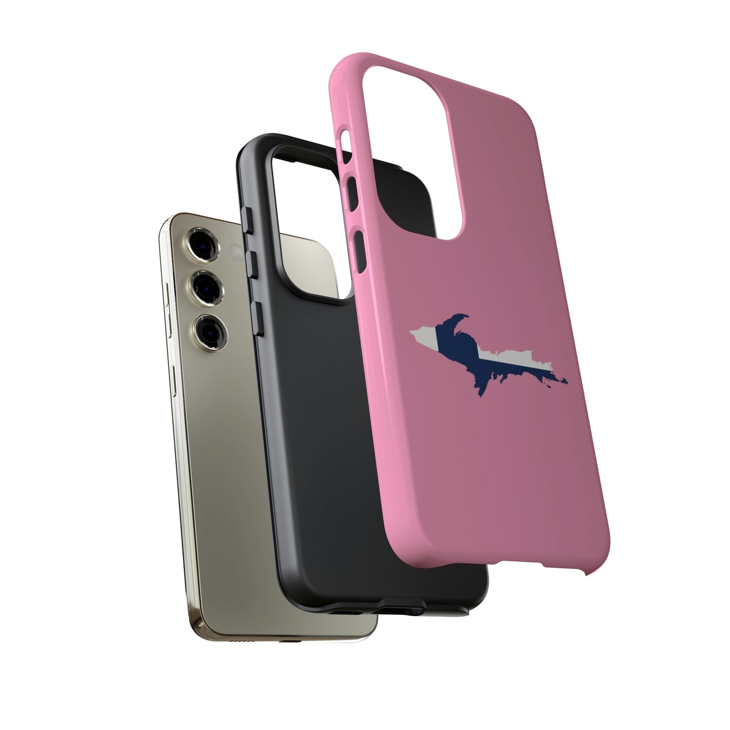 Michigan Upper Peninsula Tough Phone Case ('67 Caddie Pink w/ UP Finland Flag Outline) | Samsung & Pixel Android