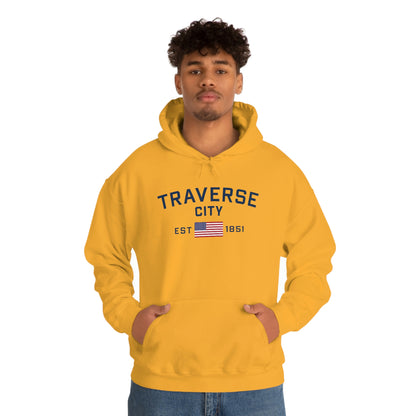 'Traverse City EST 1851' Hoodie (w/USA Flag Outline) | Unisex Standard