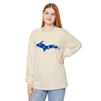 Michigan Upper Peninsula Garment-Dyed T-Shirt (w/ UP Quebec Flag Outline) | Unisex Long Sleeve