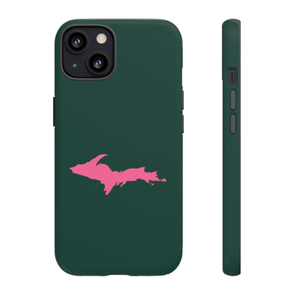 Michigan Upper Peninsula Tough Phone Case (Green w/ Pink UP Outline) | Apple iPhone