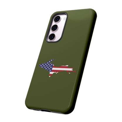 Michigan Upper Peninsula Tough Phone Case (Army Green w/ UP USA Flag Outline) | Samsung & Pixel Android