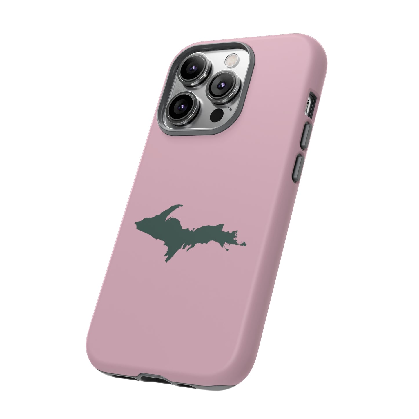 Michigan Upper Peninsula Tough Phone Case (Pink w/ Green UP Outline) | Apple iPhone