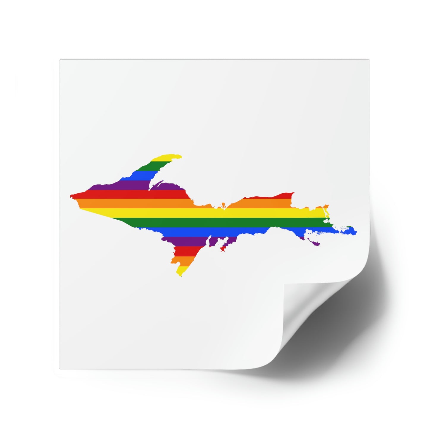 Michigan Upper Peninsula Square Sticker (w/ UP Pride Flag Outline) | Indoor/Outdoor