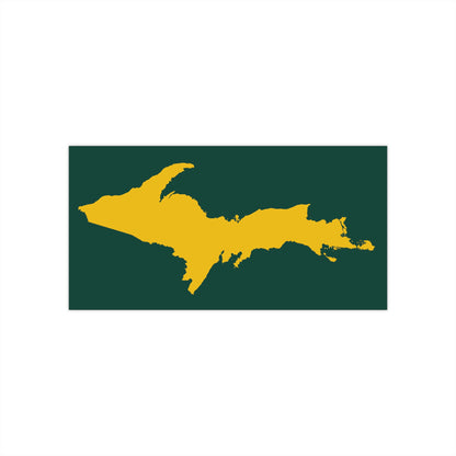 Michigan Upper Peninsula Bumper Sticker (w/ Gold UP Outline) | Green Background