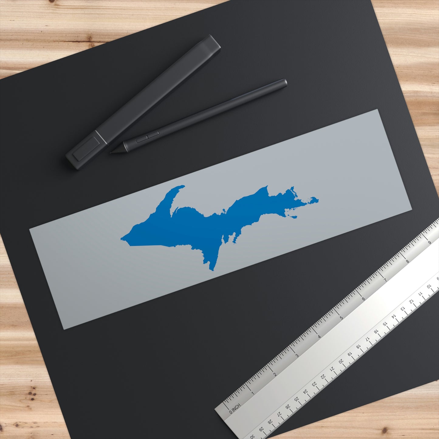 Michigan Upper Peninsula Bumper Sticker (w/ Azure UP Outline) | Silver Background