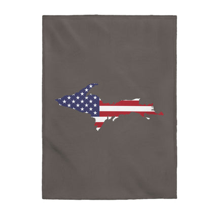 Michigan Upper Peninsula Plush Blanket (w/ UP USA Flag Outline) | Warren Tank Grey