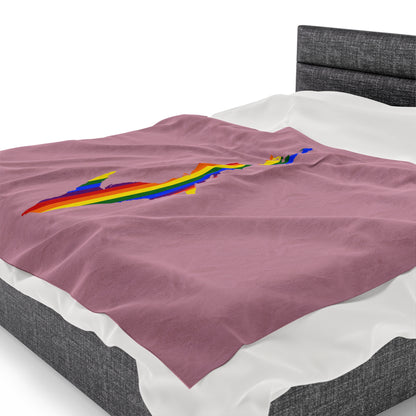 Michigan Upper Peninsula Plush Blanket (w/ UP Pride Flag Outline) | Pink