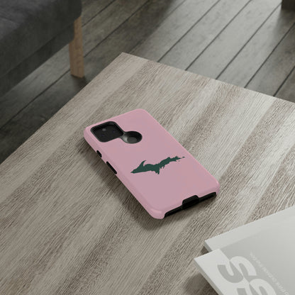 Michigan Upper Peninsula Tough Phone Case (Pink w/ Green UP Outline) | Samsung & Pixel Android