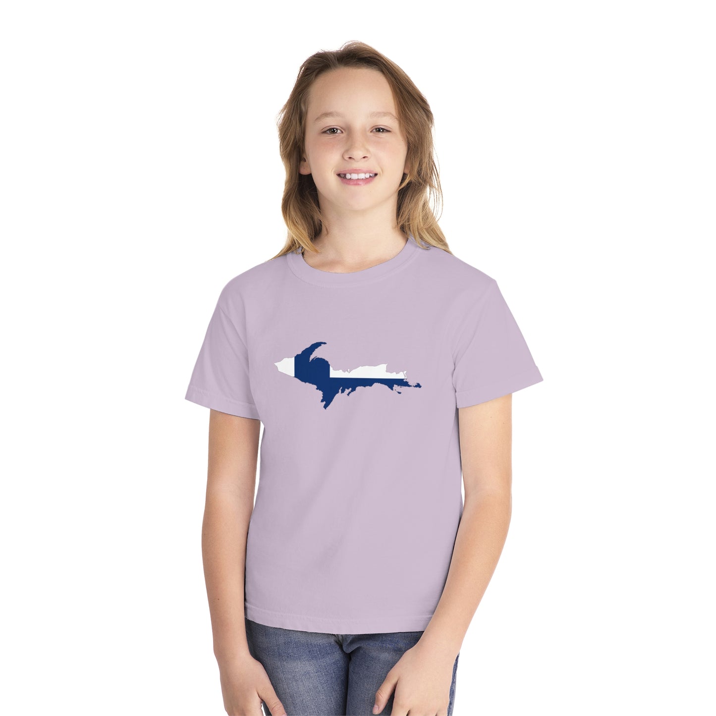 Michigan Upper Peninsula T-Shirt (w/ UP Finland Flag Outline) | Youth Garment-Dyed