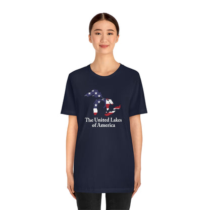 'The United Lakes of America' T-Shirt (w/ Great Lakes USA Flag Outline) | Unisex Standard Fit