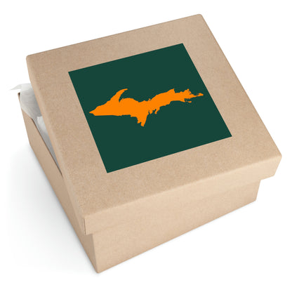 Michigan Upper Peninsula Square Sticker (Green w/ Orange UP Outline) | Indoor/Outdoor