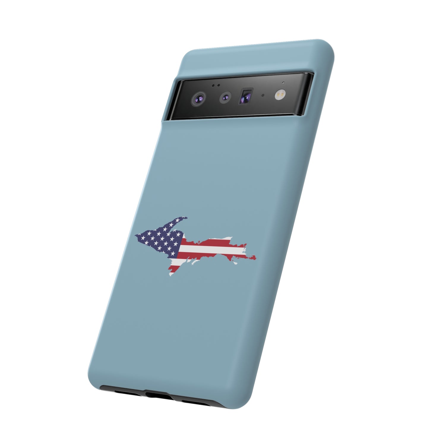 Michigan Upper Peninsula Tough Phone Case (Opal Blue w/ UP USA Flag Outline) | Samsung & Pixel Android