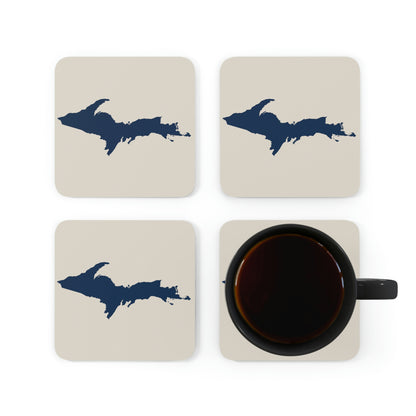 Michigan Upper Peninsula Coaster Set (Canvas Color w/ Navy UP Outline) | Corkwood - 4 pack