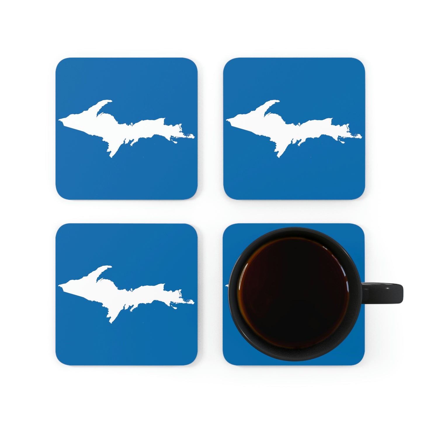 Michigan Upper Peninsula Coaster Set (Azure w/ UP Outline) | Corkwood - 4 pack