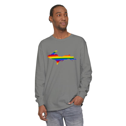 Michigan Upper Peninsula Garment-Dyed T-Shirt (w/ UP Pride Flag Outline) | Unisex Long Sleeve