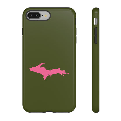 Michigan Upper Peninsula Tough Phone Case (Army Green w/ Pink UP Outline) | Apple iPhone