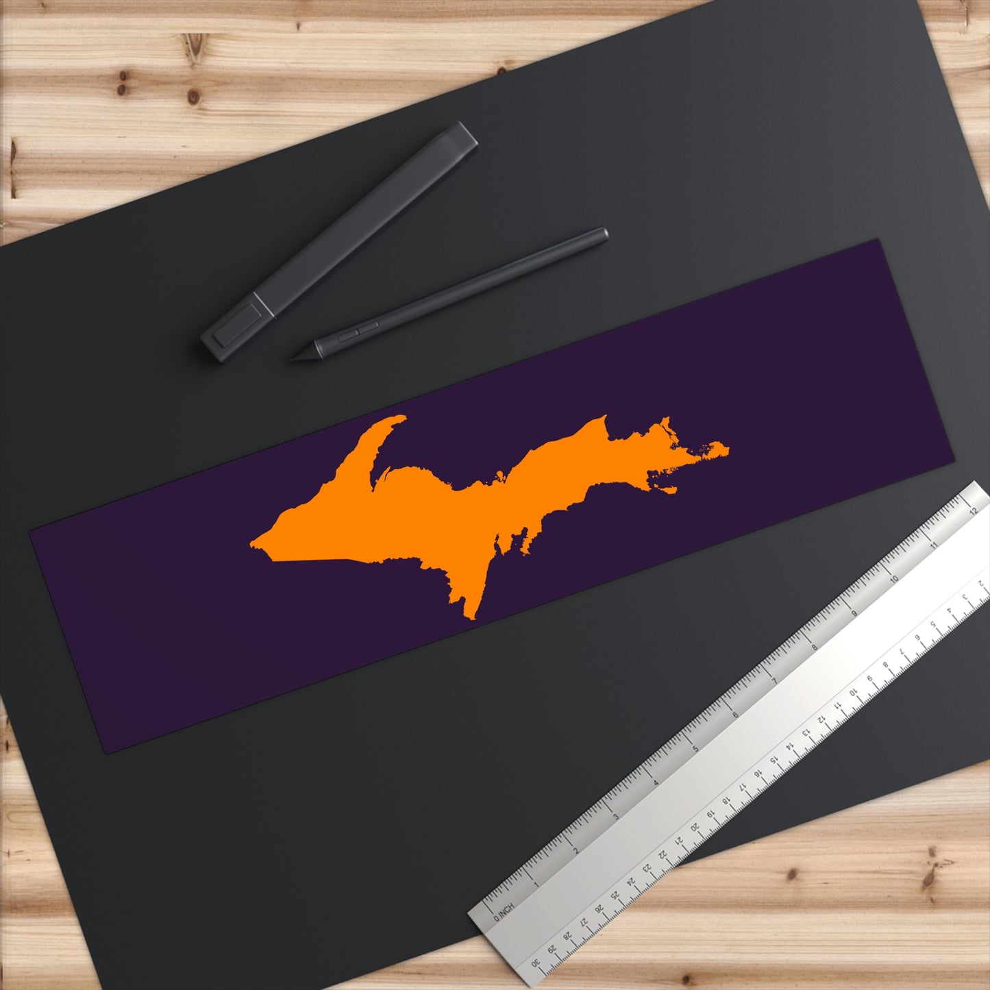 Michigan Upper Peninsula Bumper Sticker (w/ Orange UP Outline) | Blackcurrant Background