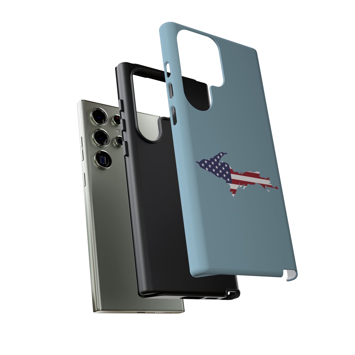 Michigan Upper Peninsula Tough Phone Case (Opal Blue w/ UP USA Flag Outline) | Samsung & Pixel Android