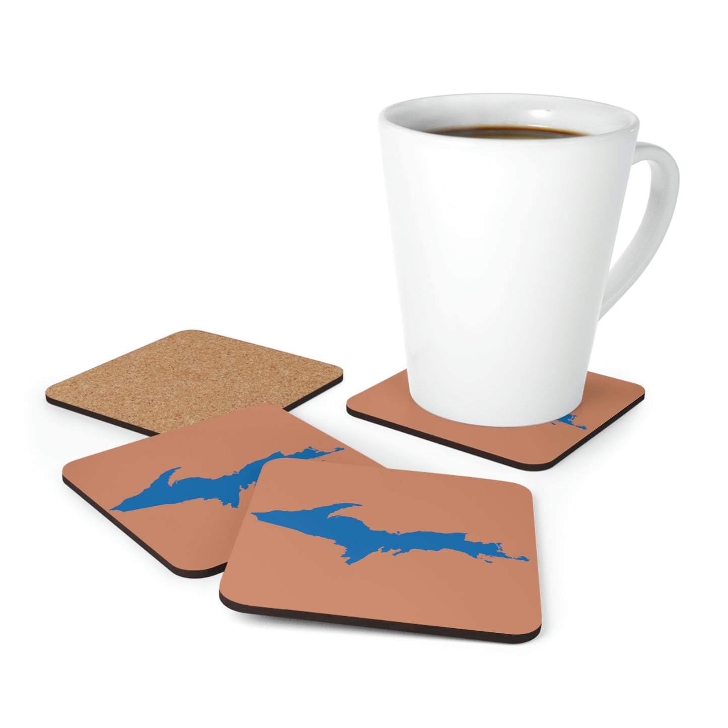 Michigan Upper Peninsula Coaster Set (Copper Color w/ Azure UP Outline) | Corkwood - 4 pack