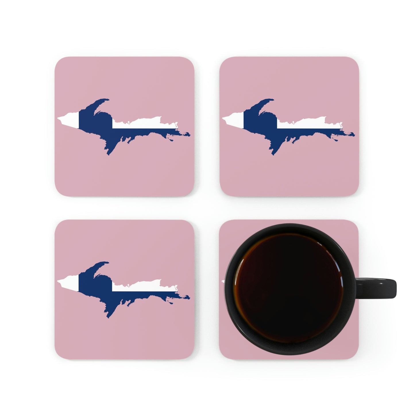 Michigan Upper Peninsula Coaster Set (Pink w/ UP Ukraine Flag Outline) | Corkwood - 4 pack