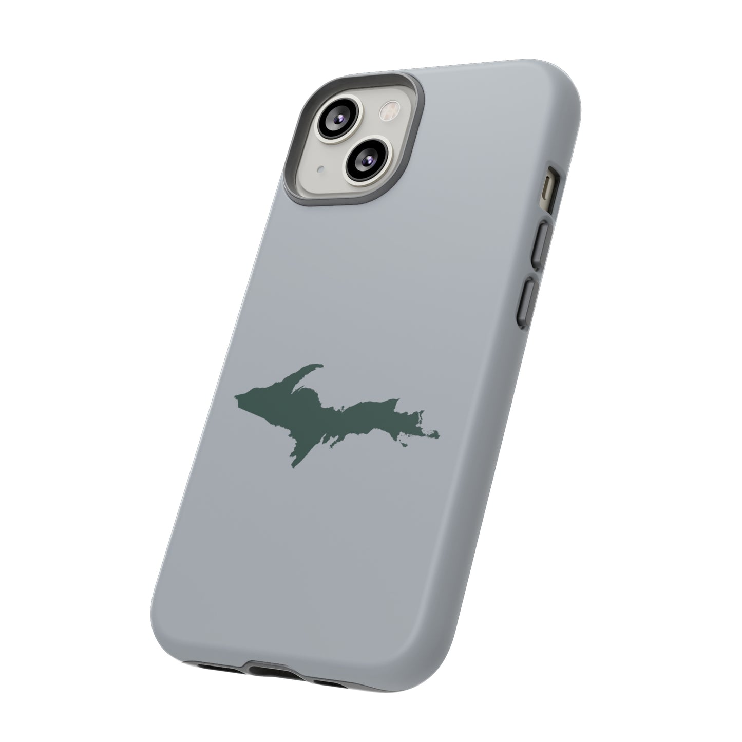 Michigan Upper Peninsula Tough Phone Case (Silver w/ Green UP Outline) | Apple iPhone